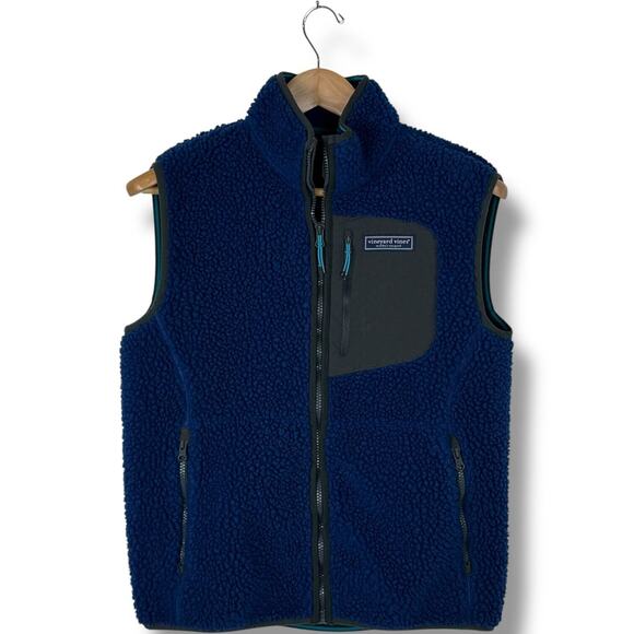 Vineyard Vines Stillwater Sherpa Fleece Full Zip Vest Navy Blue Men's Size Small - Picture 1 of 11